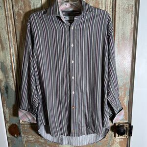 Thomas Dean Men's Shirt L Multicolor Striped Long Sleeve Button Up Collared